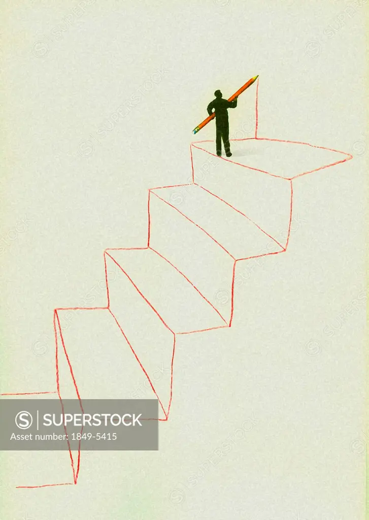 Man drawing outline of large steps with pencil