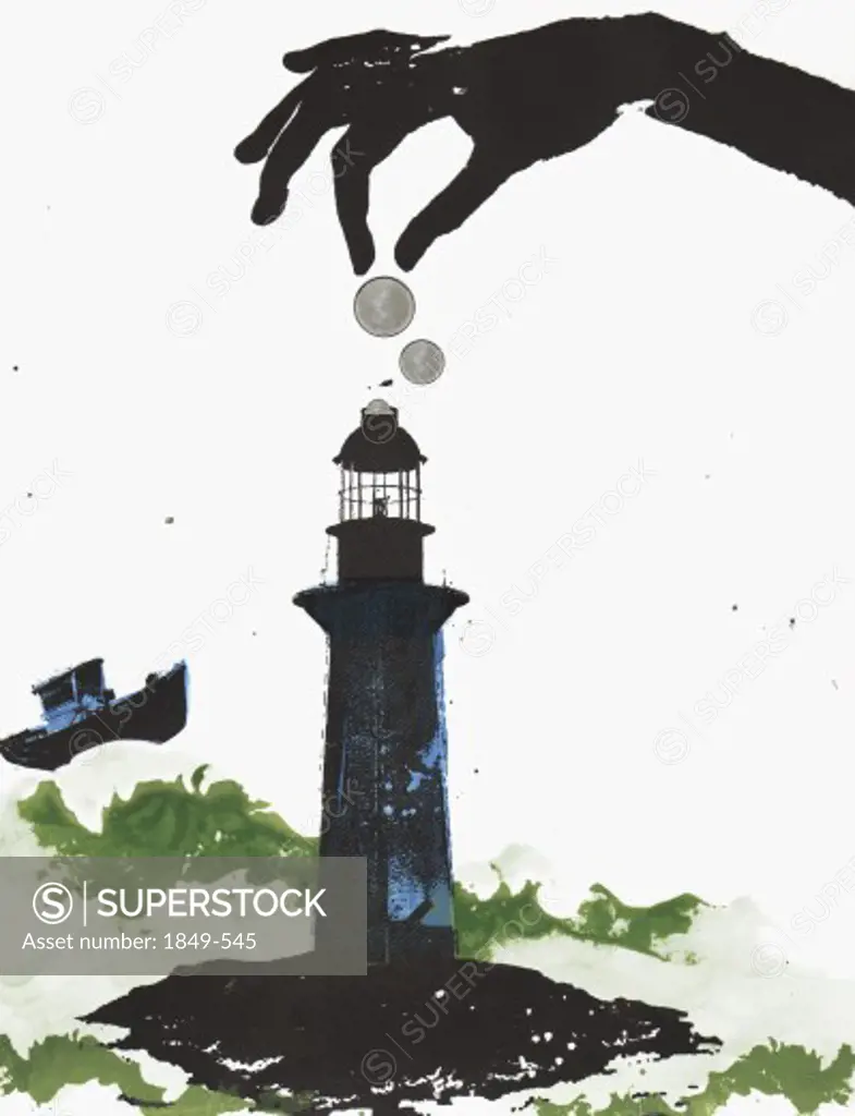 Hand dropping coins in lighthouse