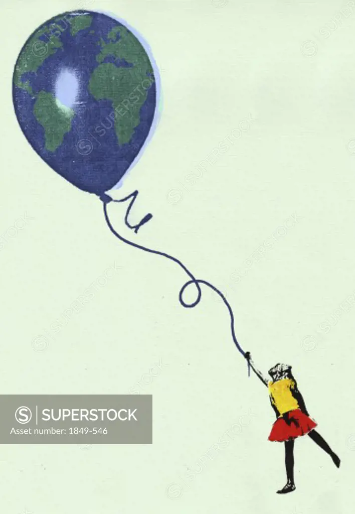 Girl holding globe balloon