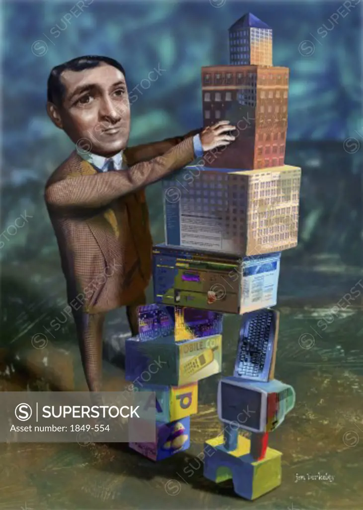 Man stacking building blocks