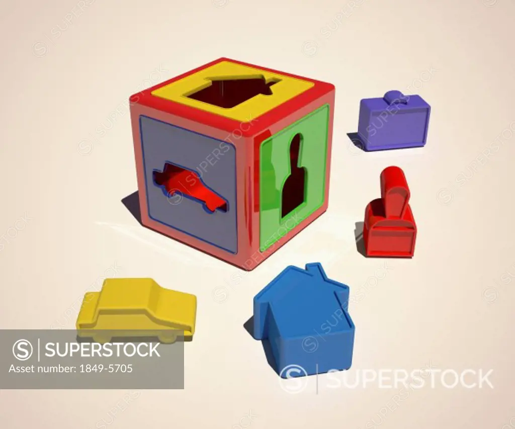 Shape sorter toy with home, work, car shapes