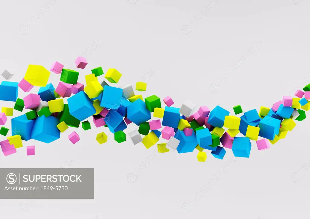 Abstract floating wave of multicolor cubes