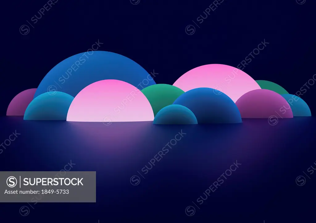 Glowing abstract hemisphere shapes