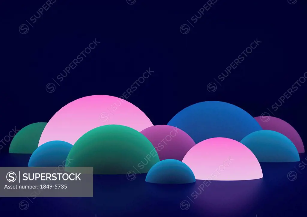 Glowing abstract hemisphere shapes