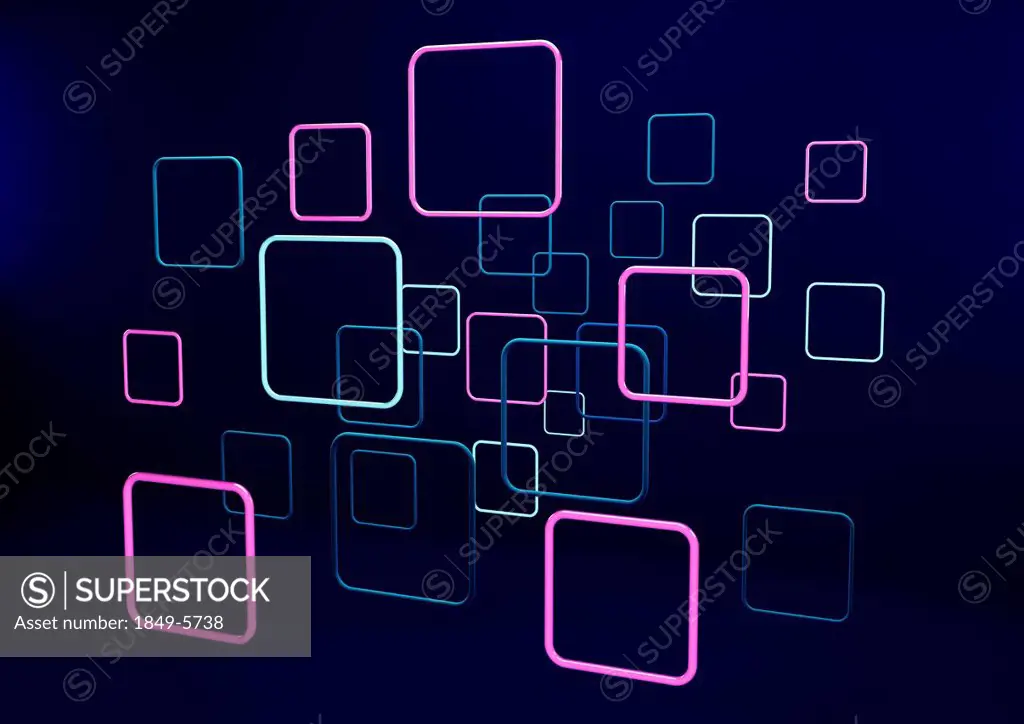 Abstract neon squares on black background