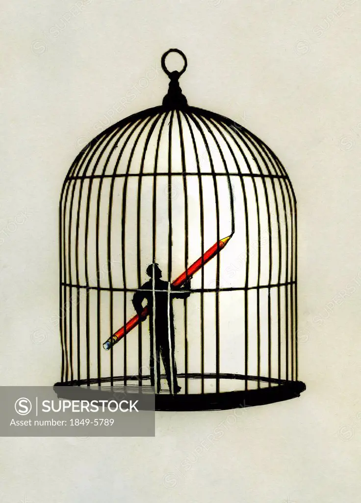 Man inside of birdcage