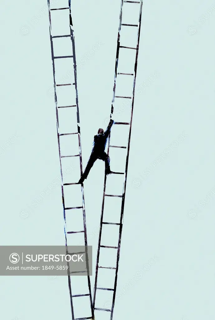 Businessman moving up changing from one ladder to another