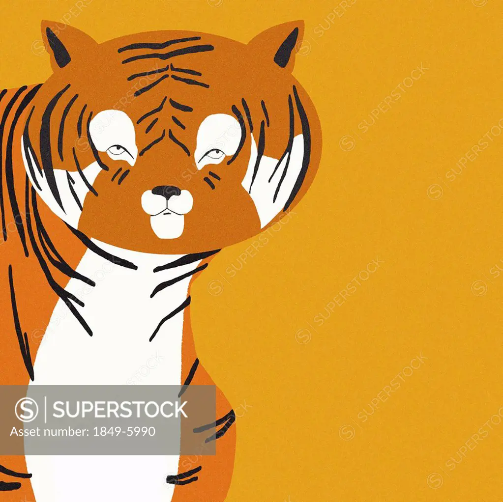 Portrait of tiger on orange background