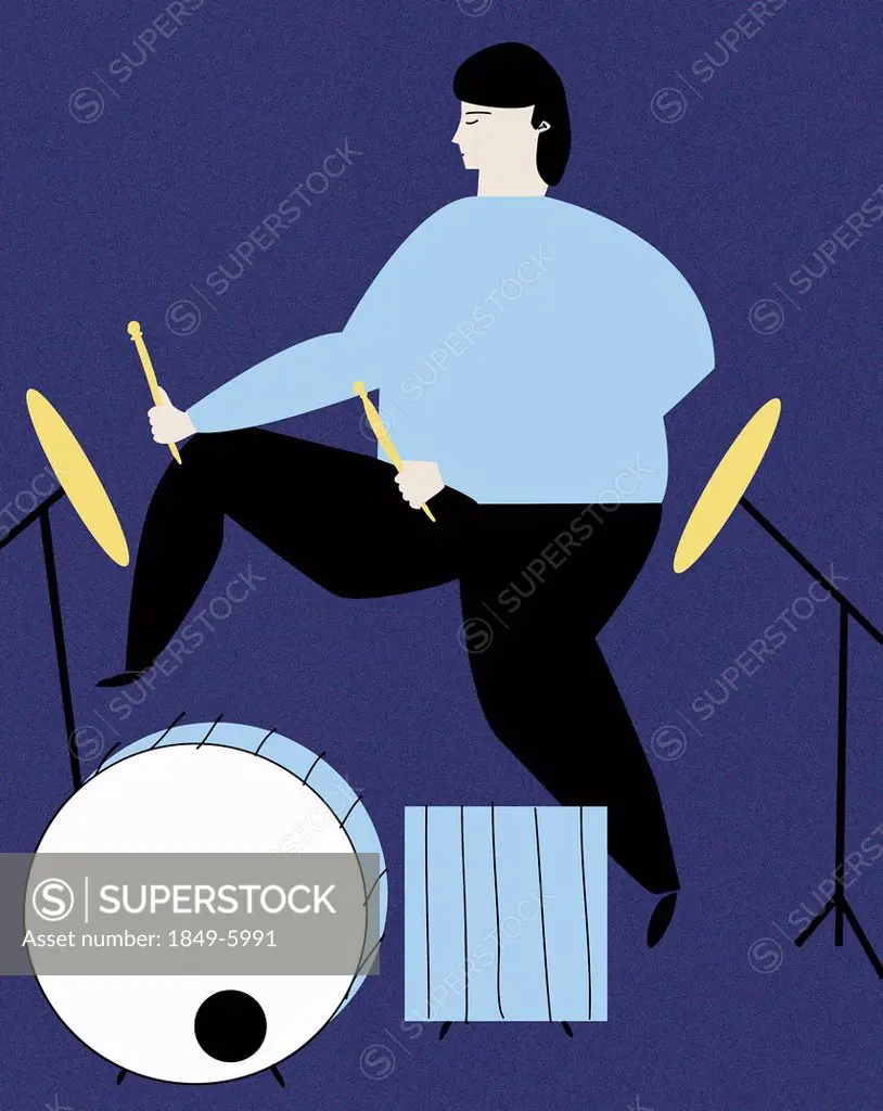 Man playing drums and cymbals