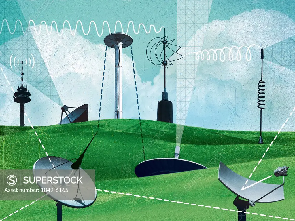 Variety of antennas and satellite dishes