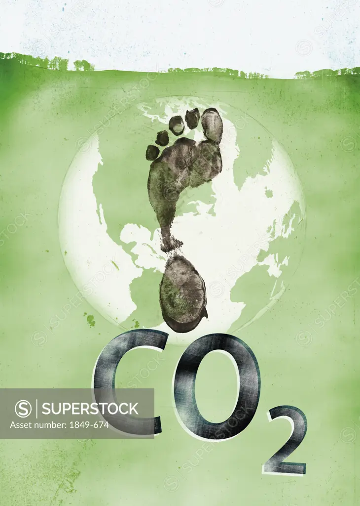 Carbon footprint on globe
