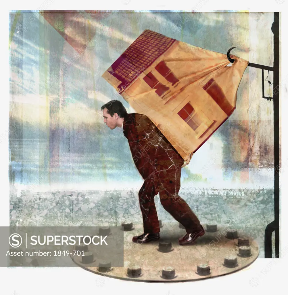 Man carrying house on back