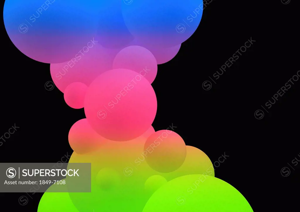 Abstract bright multicolored bubbles on black background