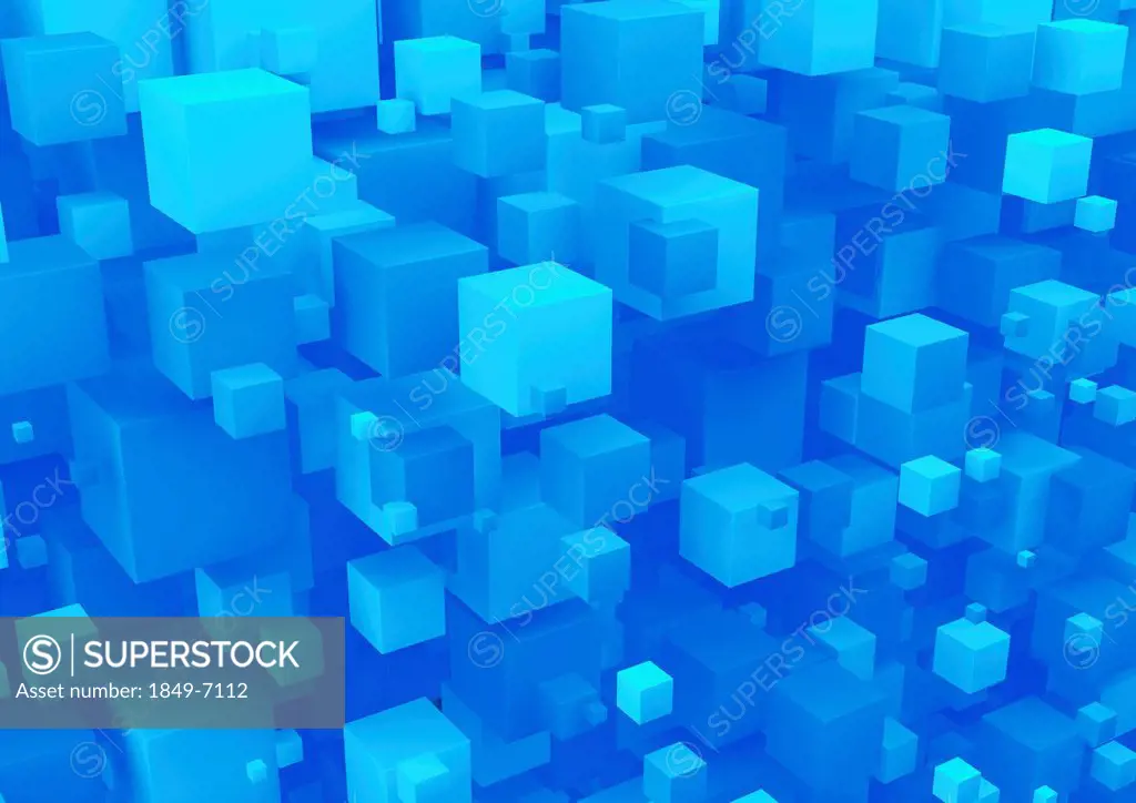 Abstract full frame backgrounds pattern of 3D blue cubes