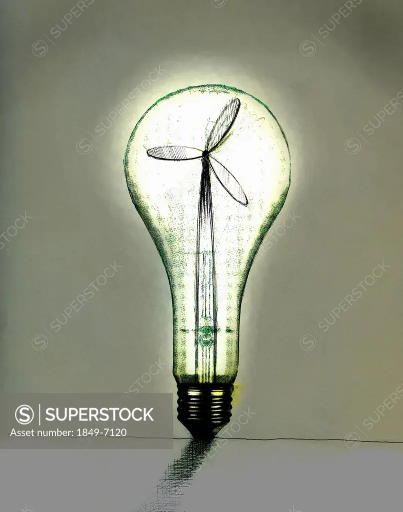 Wind turbine inside illuminated light bulb