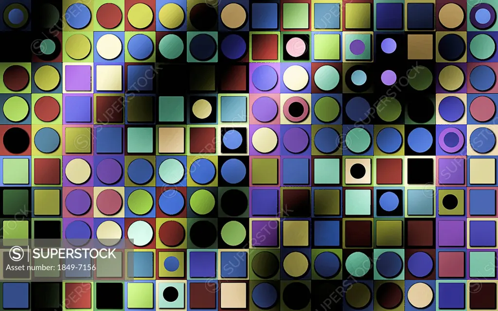 Multicolored full frame abstract geometric pattern of circles and squares