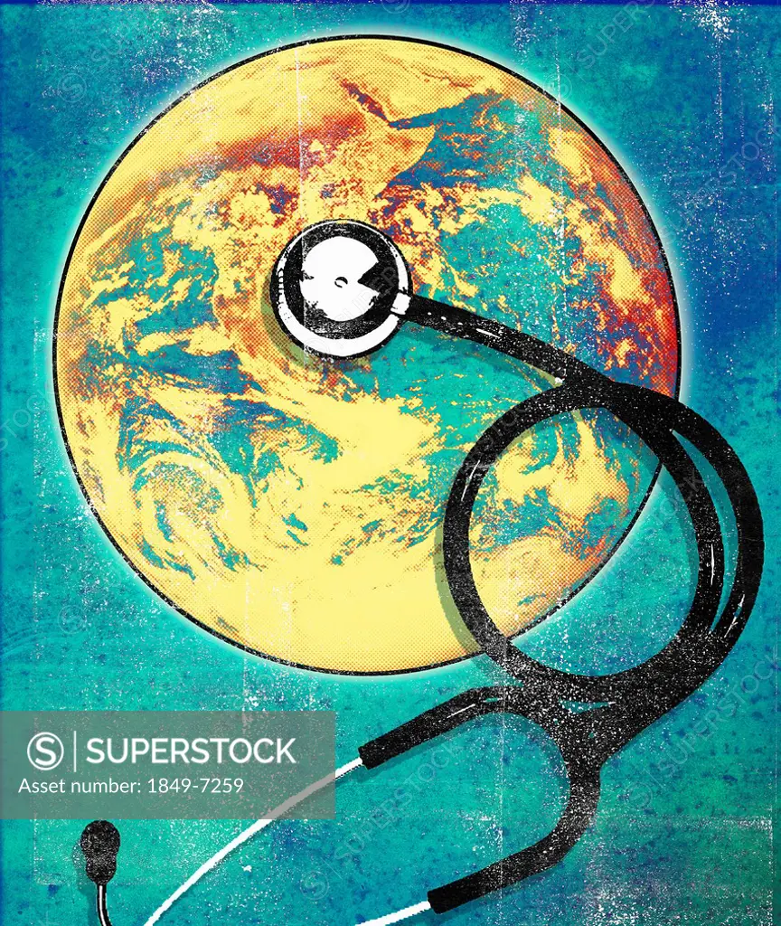 Stethoscope on planet earth globe