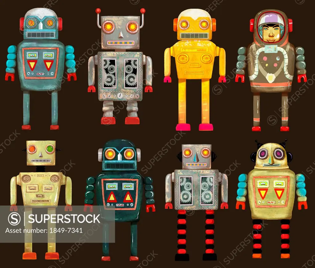 Variety of robots in a row