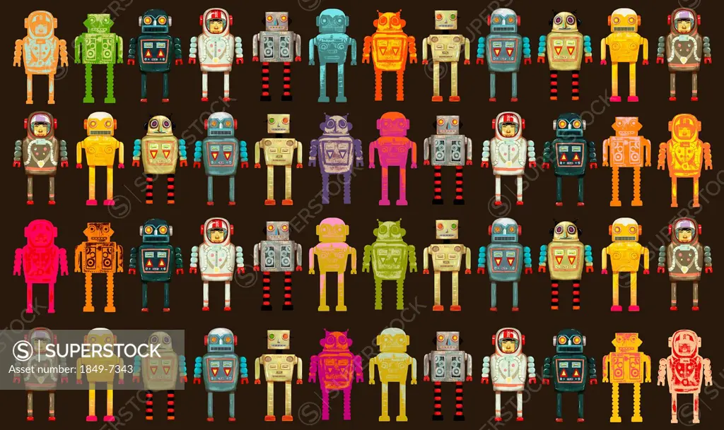 Pattern of variety of robots in a row
