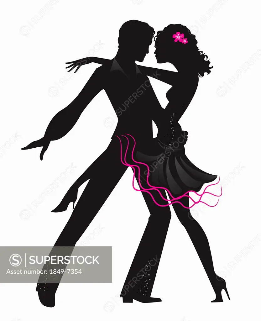 Silhouette of couple ballroom dancing the tango