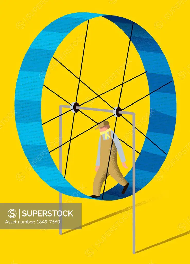 Man inside of exercise wheel