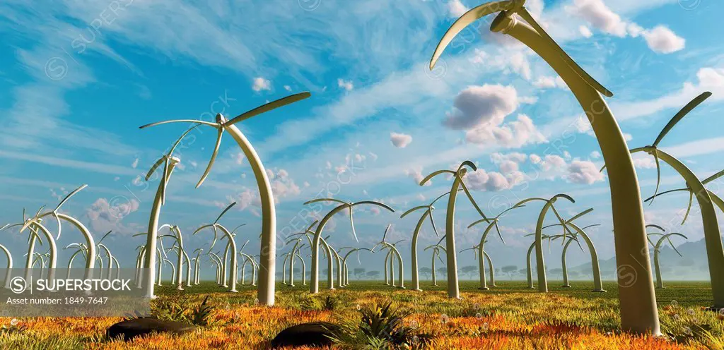 Drooping stationary wind turbines on wind farm