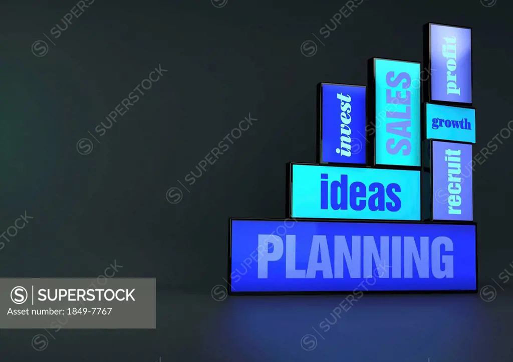 Business growth strategy planning signs
