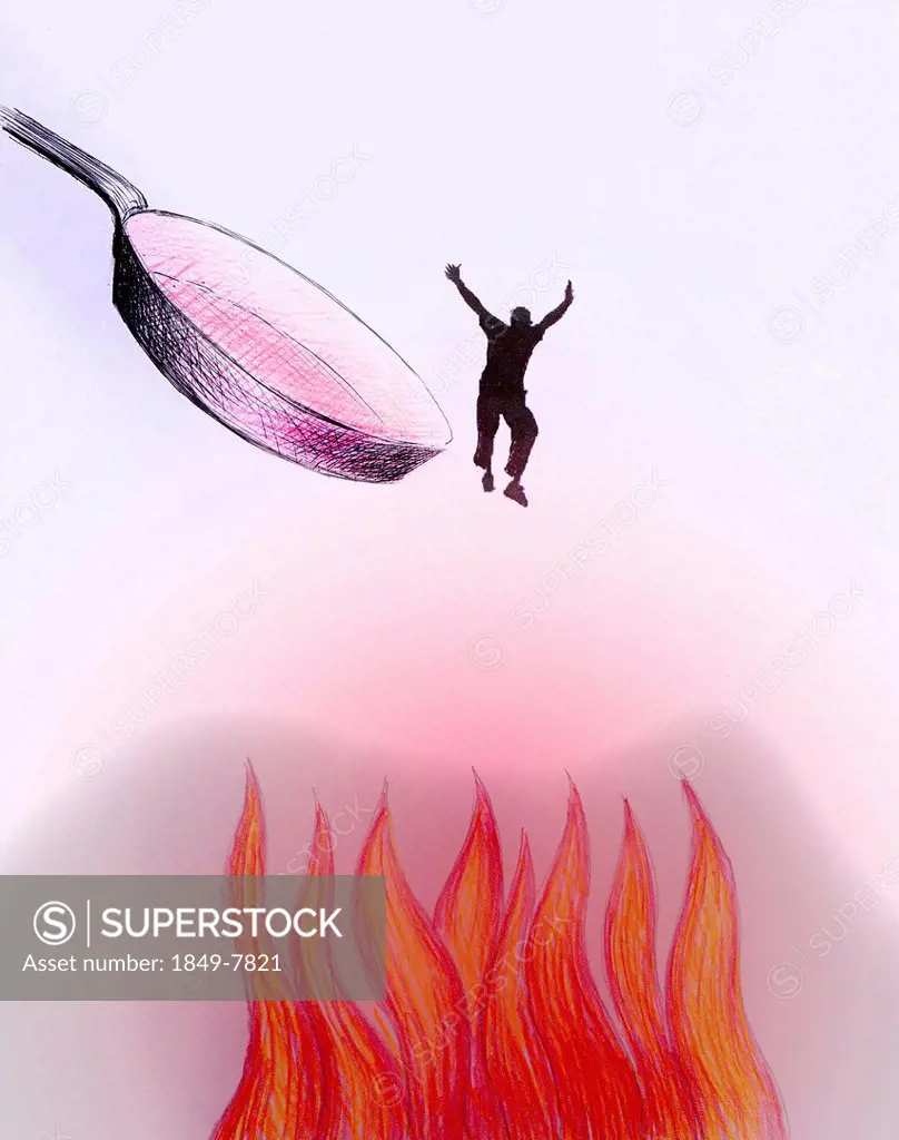 Man jumping out of the frying pan and into the fire