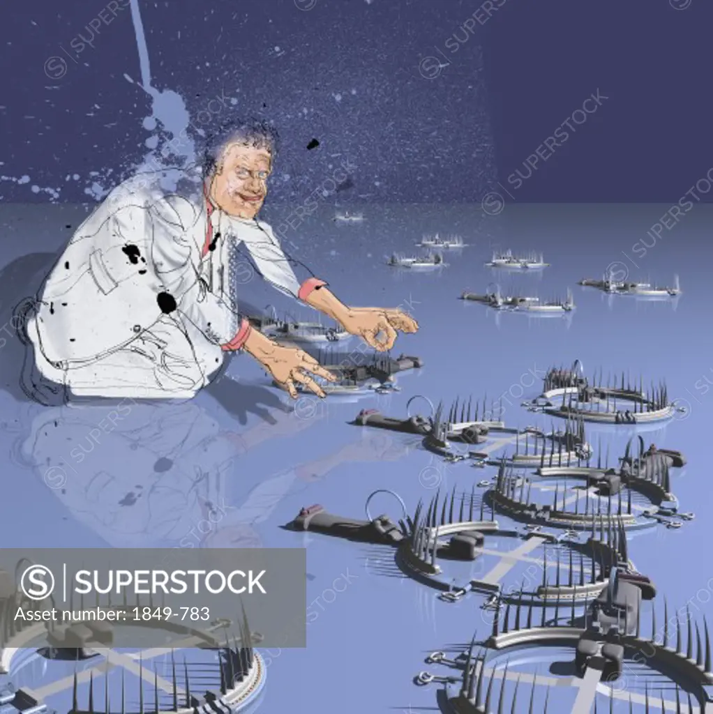 Man setting animal traps