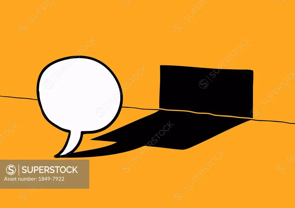 Round white speech bubble casting contrasting square black shadow