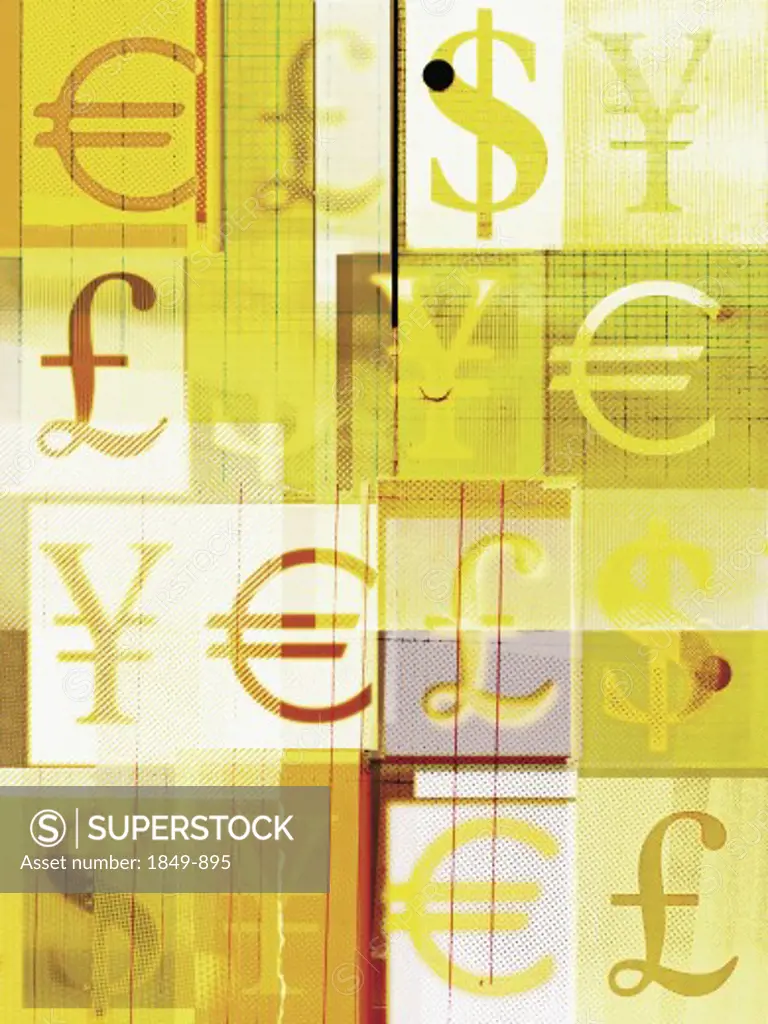 Collage of foreign currency symbols