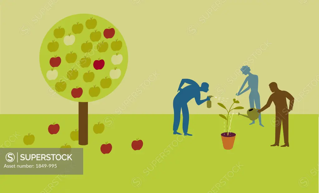 People nurturing seedling