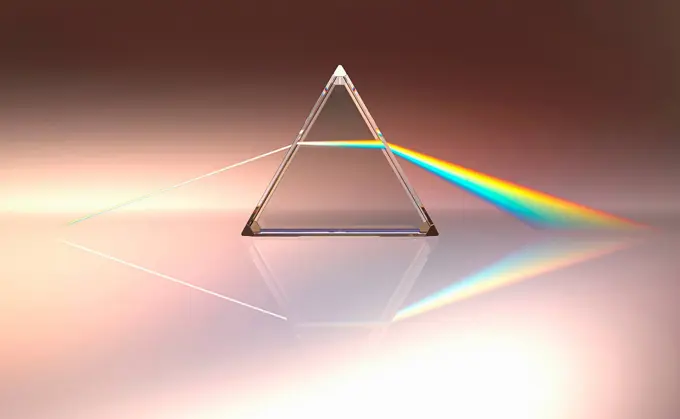 Light beams refracted through prism into color spectrum