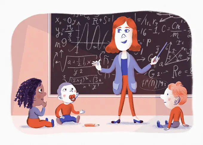 Teacher teaching toddlers complex mathematics