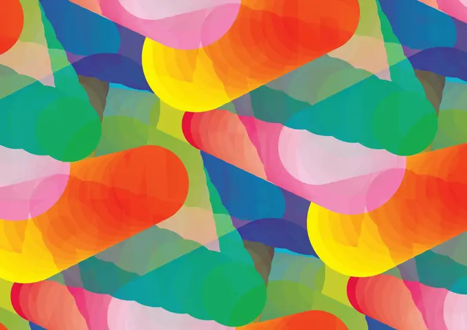 Abstract brightly coloured overlapping cone shapes
