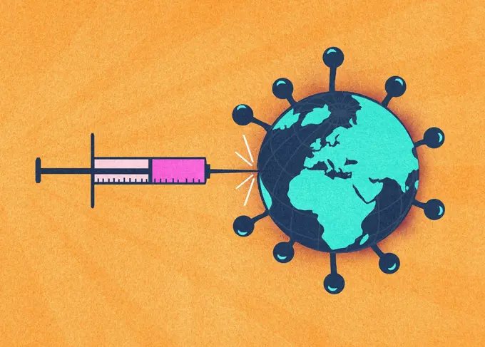 Syringe injecting global coronavirus virus organism