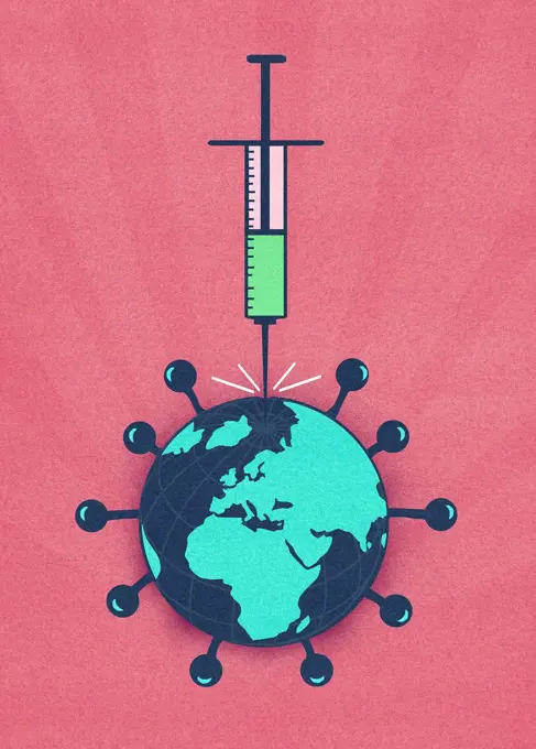 Syringe injecting global coronavirus virus organism