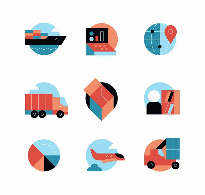 Global shipping and logistics icons
