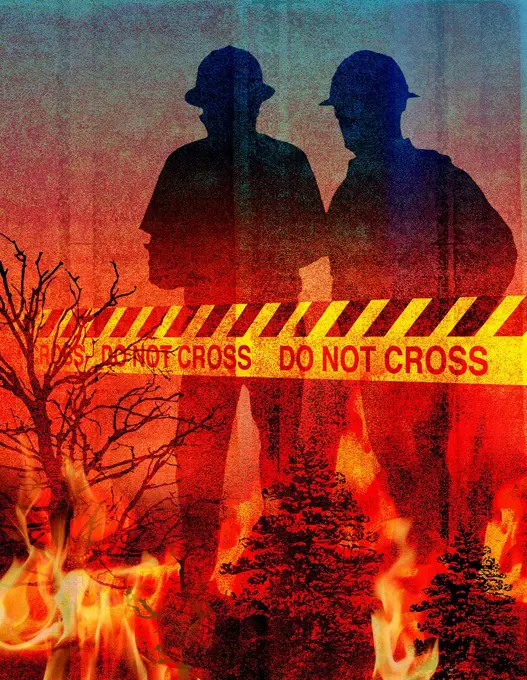 Firefighters and dangerous forest wildfires