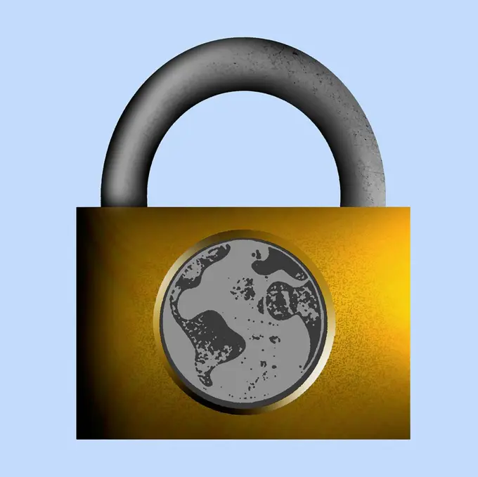 Globe on locked padlock