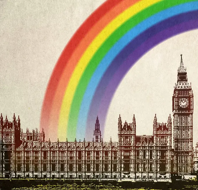 Rainbow over British Houses of Parliament
