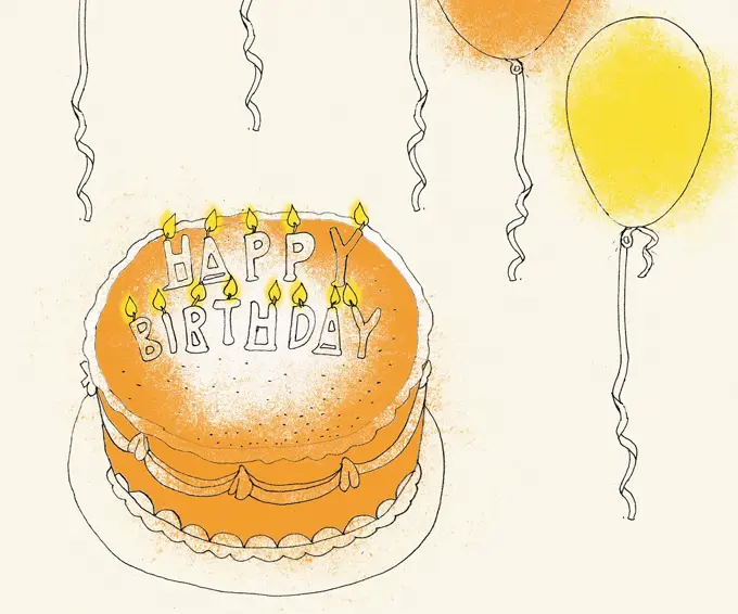 Birthday cake and balloons