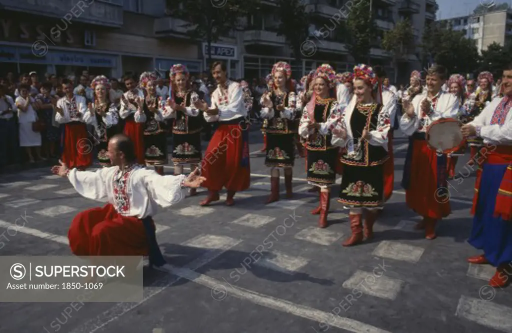 Russia, Festivals, Ukranian Folk Dancers Performing For Crowds In The Street