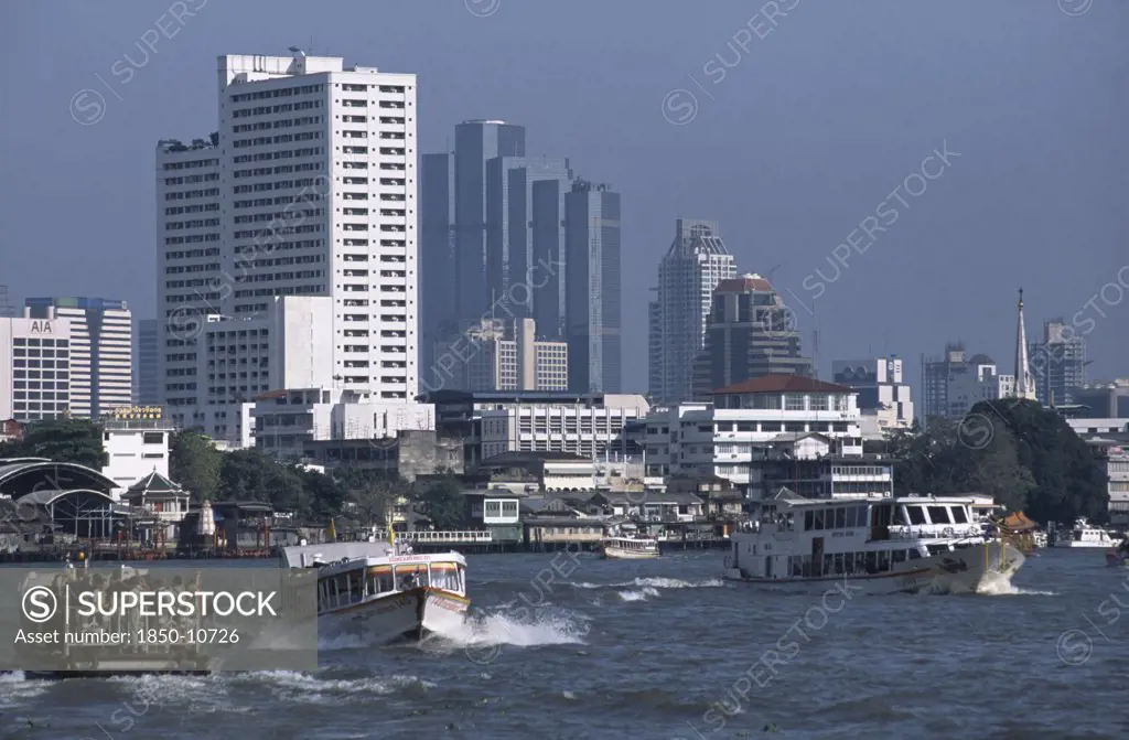 Thailand, South, Bangkok, Crowded Ferries On The Chao Phraya River