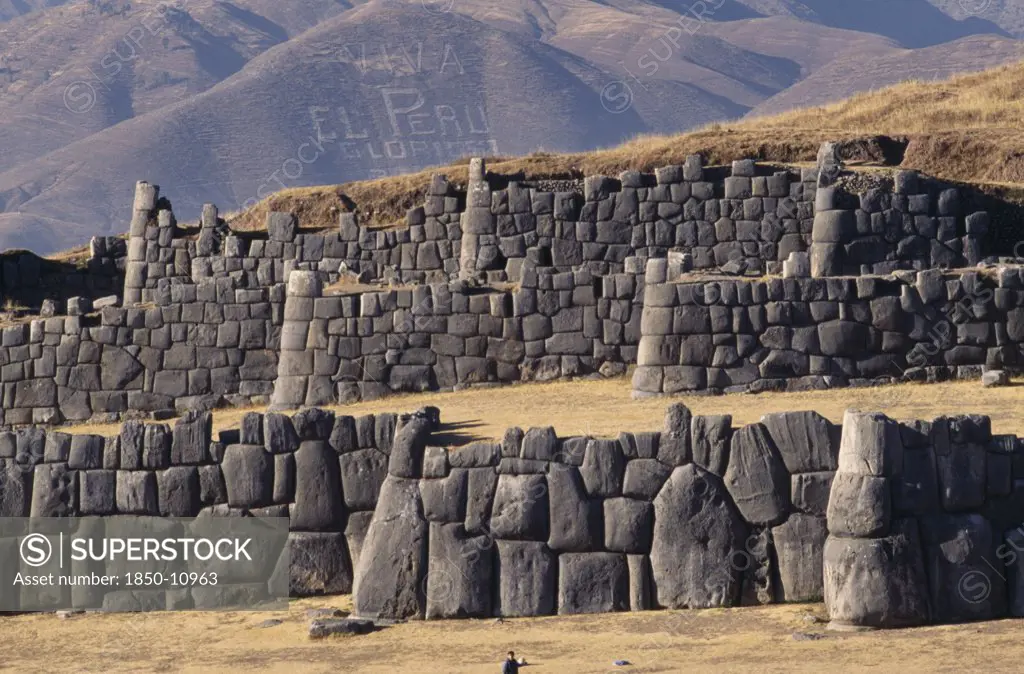 Peru, Cuzco , The Massive Walls At Inca Fort Of Sacsayhuaman.