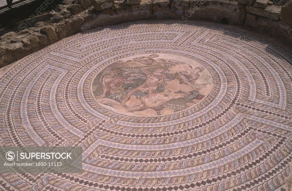 Cyprus, Paphos, Villa Of Theseus.  Circular Mosaic Floor.
