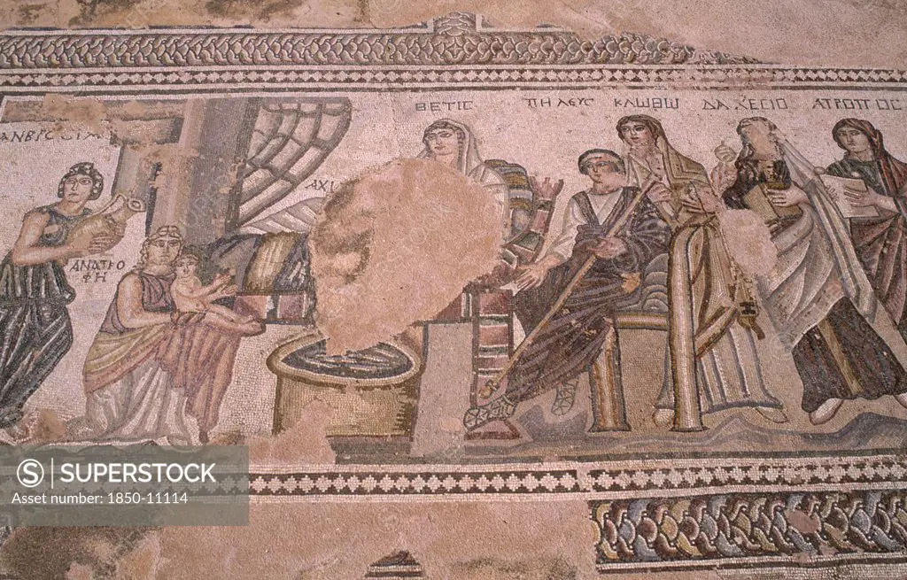 Cyprus, Paphos, Villa Of Theseus.  Detail Of Mosaic.