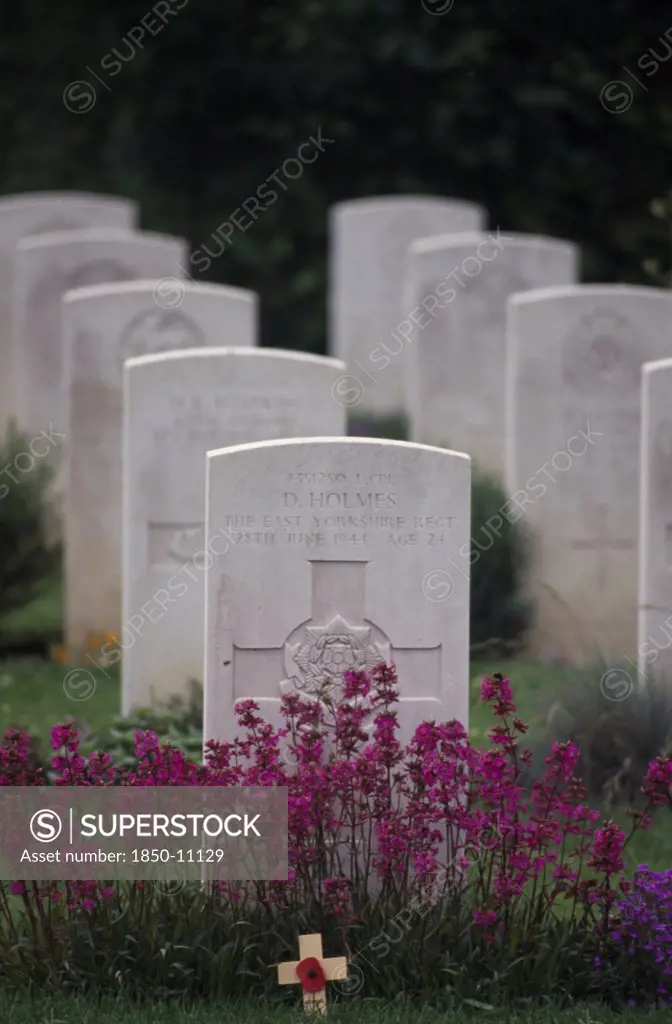 France, Normany, Hermanville, Gravestones At The British World War 2 Wwii Military Cemetery