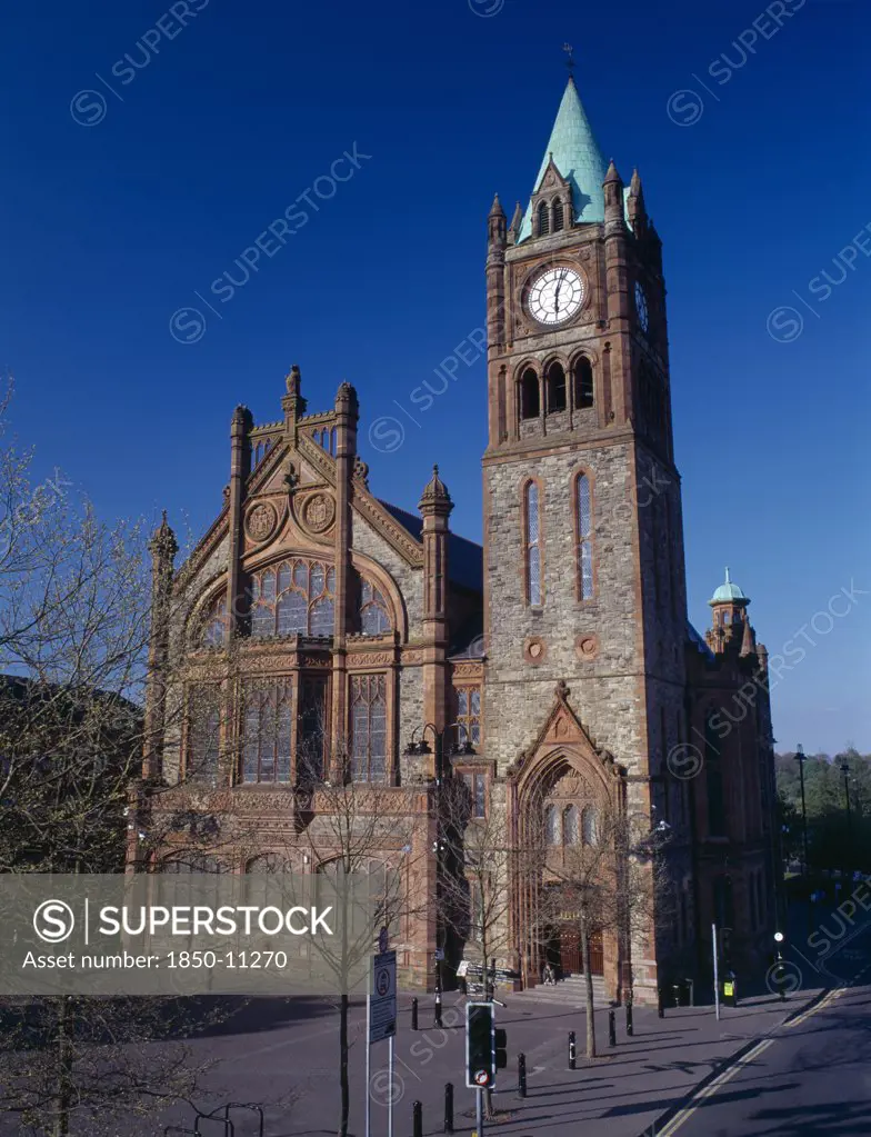 Ireland, North, Derry, The Guild Hall. Neo Gothic Style Facade Of The Civic And Cultural Centre