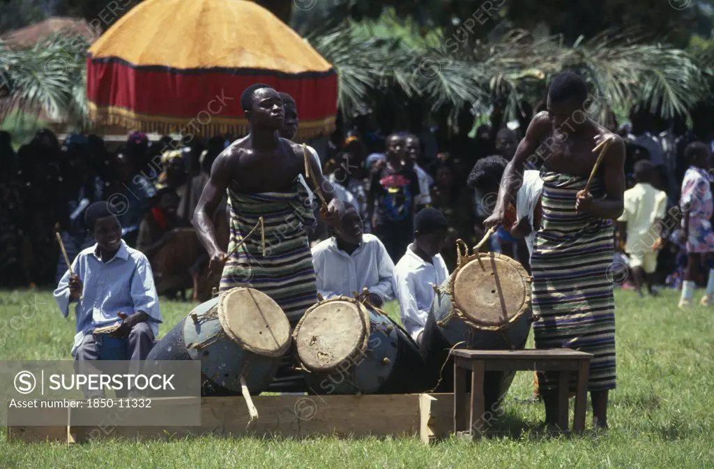 Ghana, Volta Region, Drummers At Wli Agumatsa Annual Festival